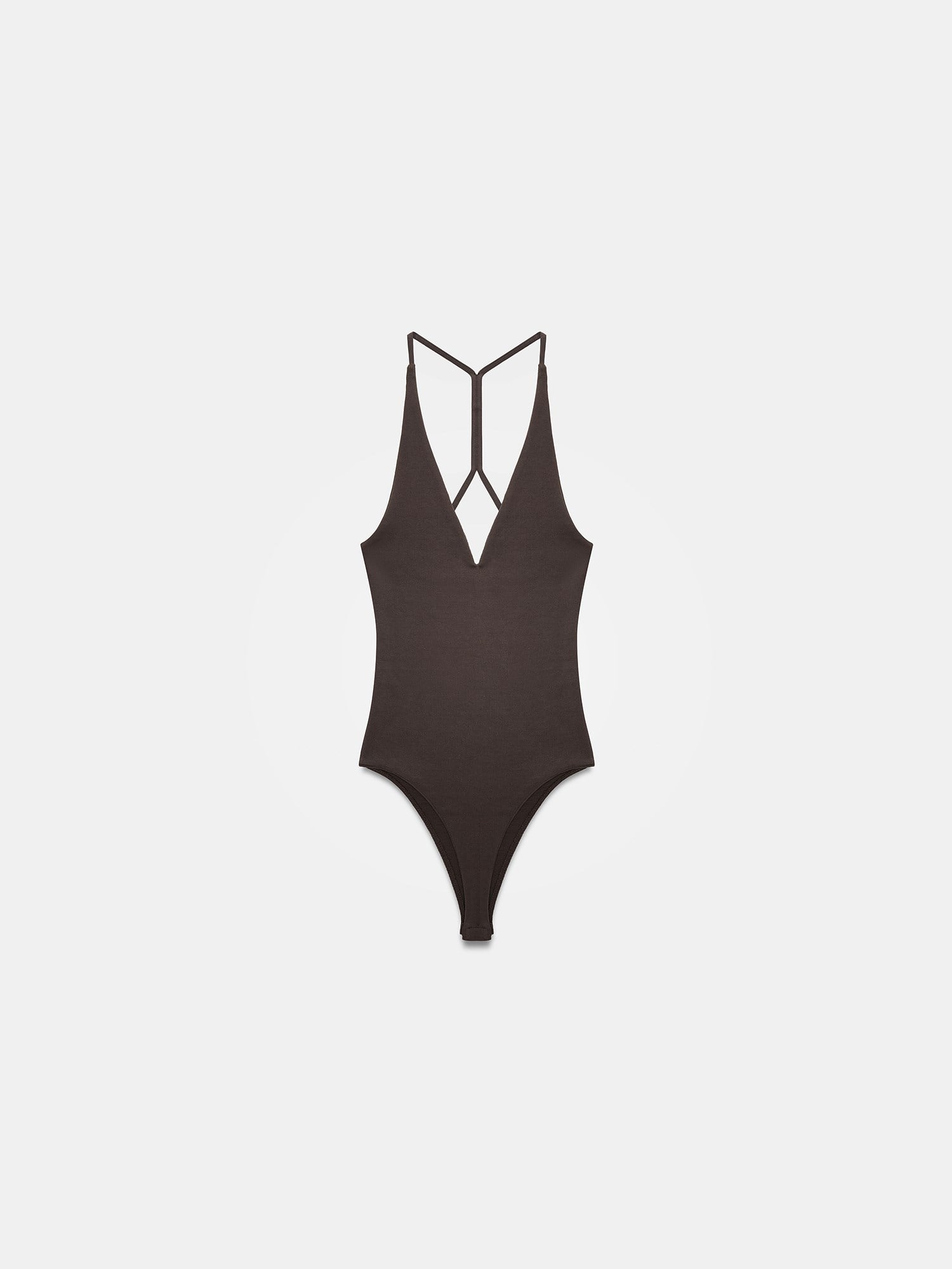 Halter Yaka Bodysuit-Koyu Kahve
