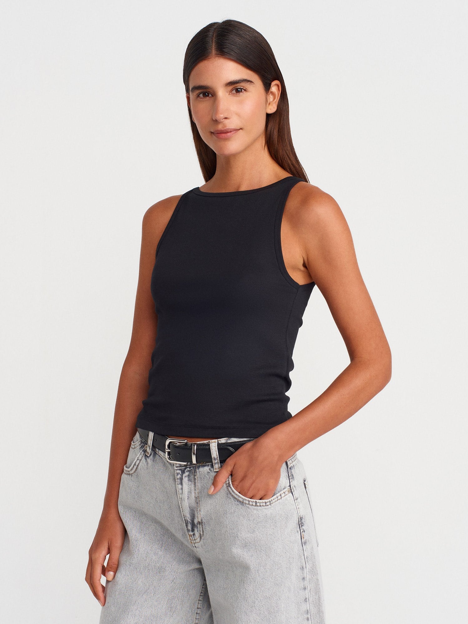 Halter Yaka Top-Siyah