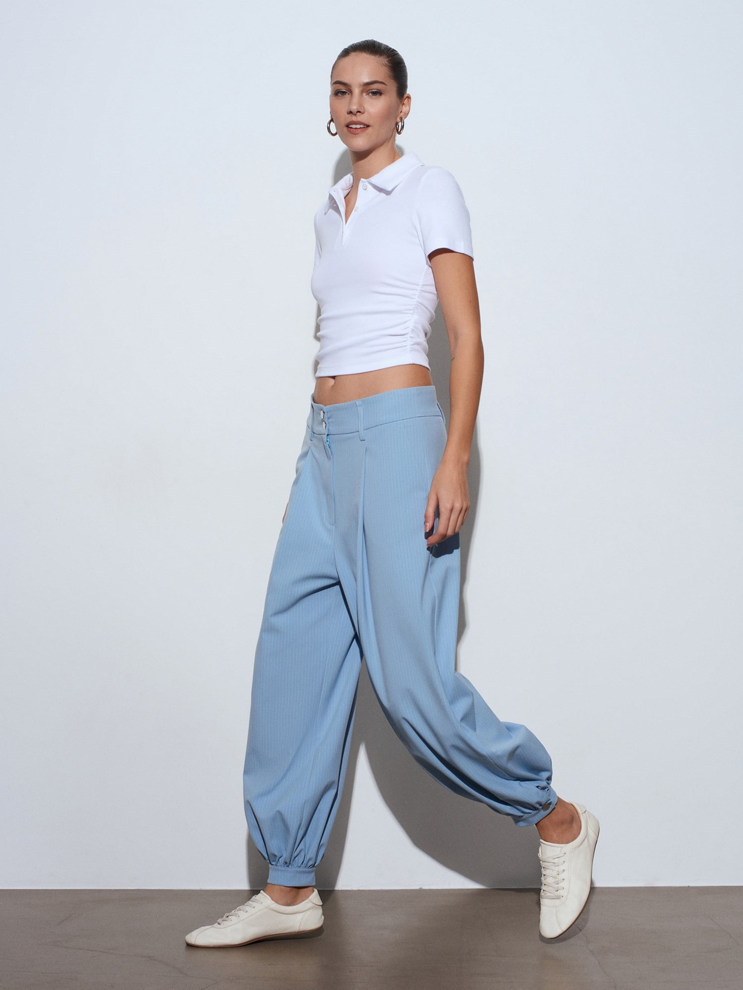 Polo Yaka Top-Beyaz