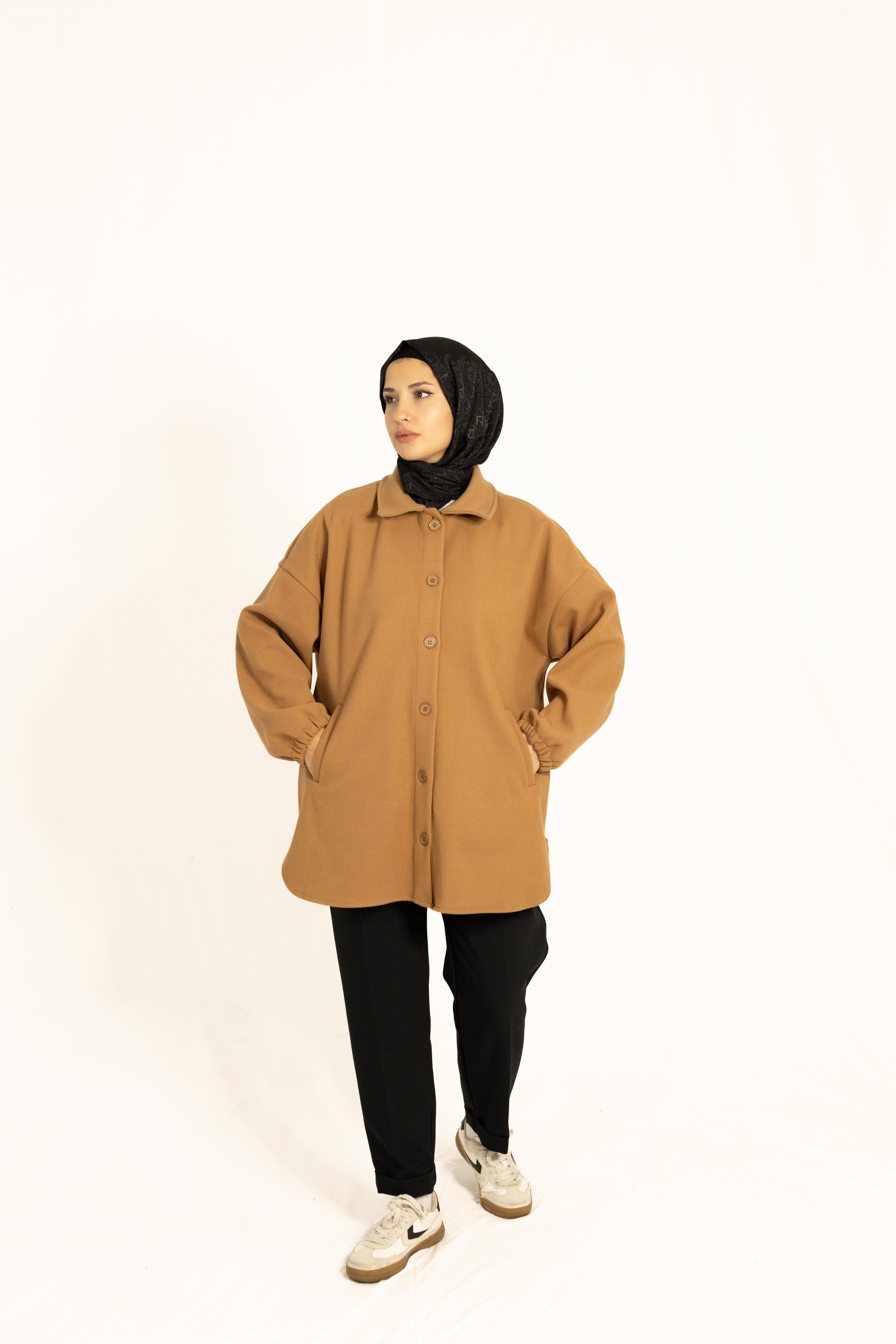 Rahat Kalıp Buklet Ceket Taba