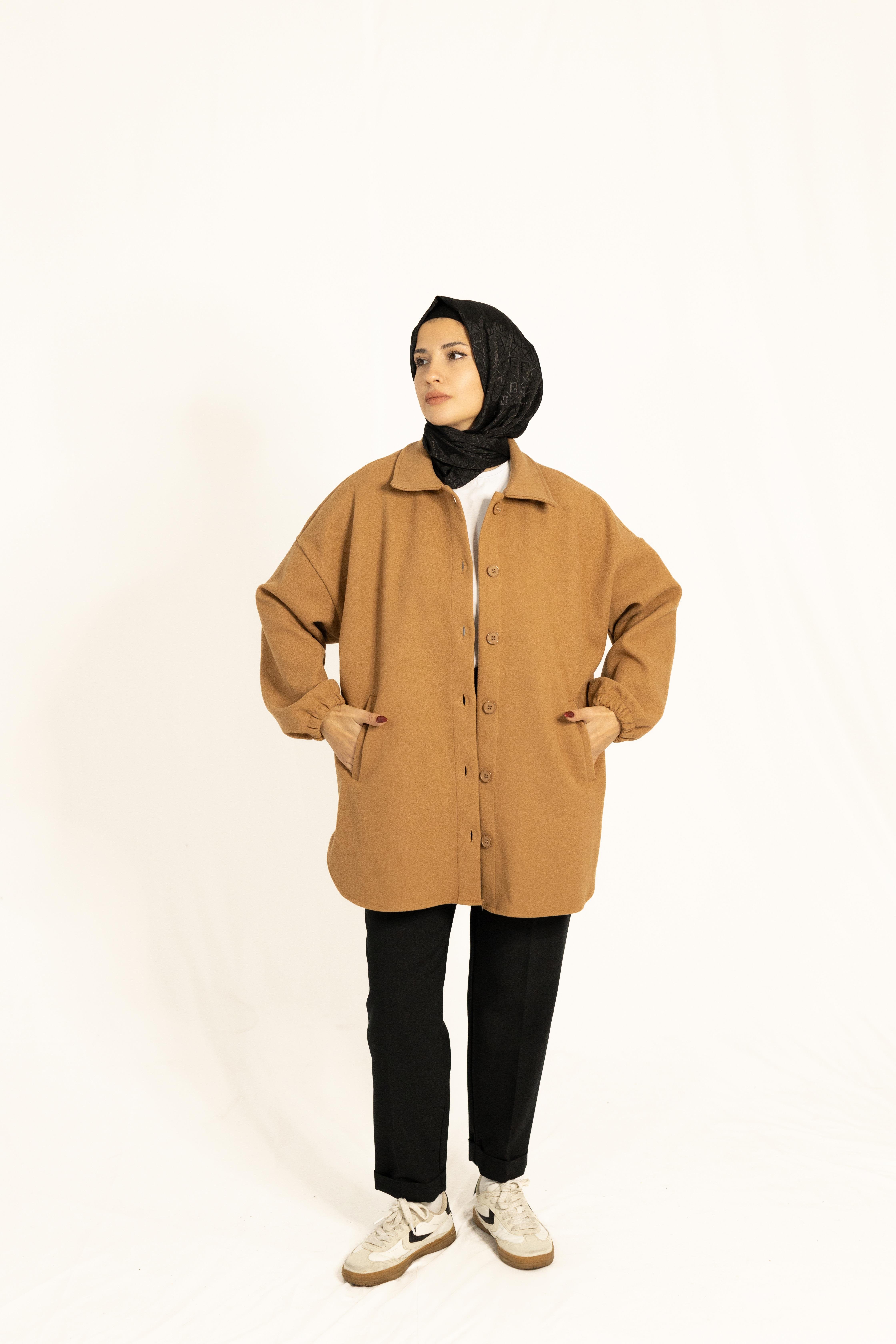 Rahat Kalıp Buklet Ceket Taba