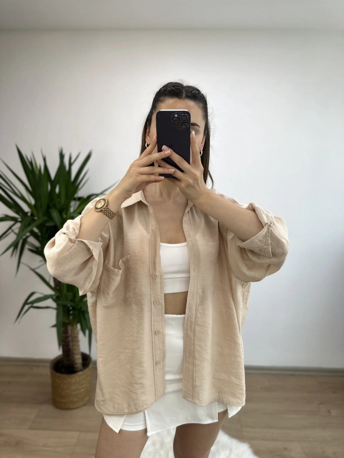 Taş Omzu Düşük Oversize Gömlek 