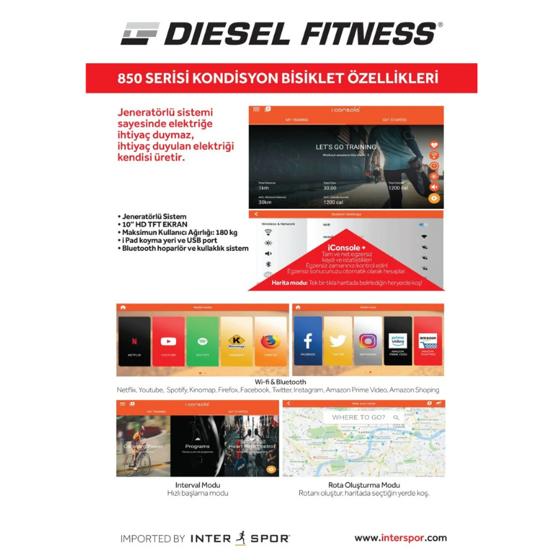 Diesel Fitness 850R Profesyonel Yatay Kondisyon Bisikleti