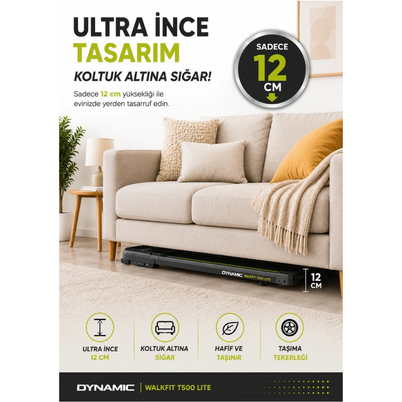 Dynamic Walkfit T500 Lite Katlanabilir Yürüyüş ve Koşu Bandı - Manuel Eğimli, Uzaktan Kumandalı, 10 km/h