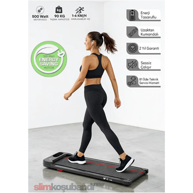VFİT Slim Koşu Bandı 34x79 cm Minimal Yürüyüş Bandı Uzaktan Kumandalı & Eğimli