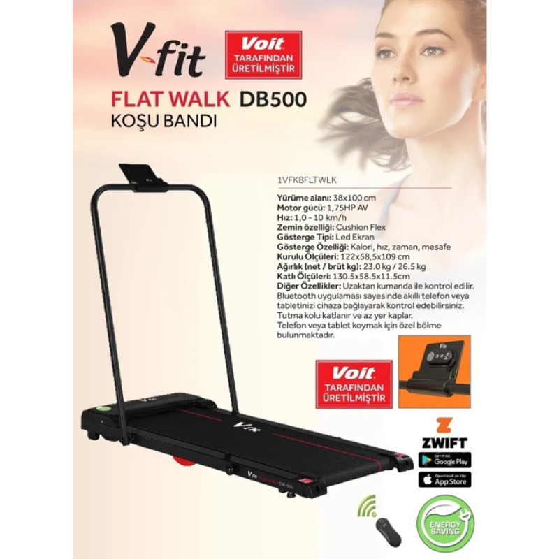 VFİT Voit Garantili Db500 Bluetooth Uygulama Destekli Katlanabilir Uzaktan Kumandalı Sessiz Koşu Bandı