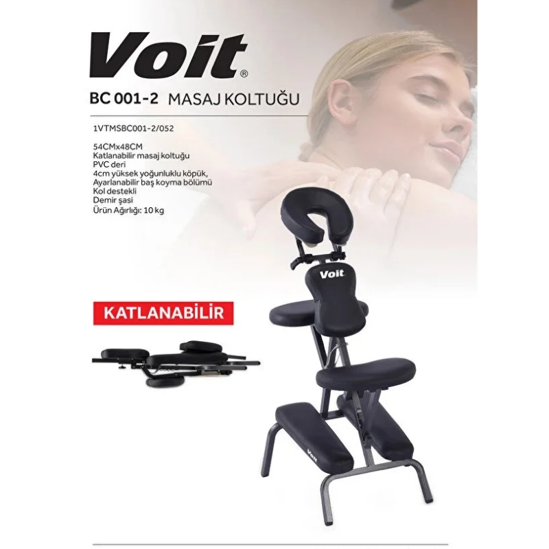 Voit BC 001-2 Katlanabilir Masaj Koltuğu, Ayarlanabilir Kafalık & Kol Desteği, PVC Deri
