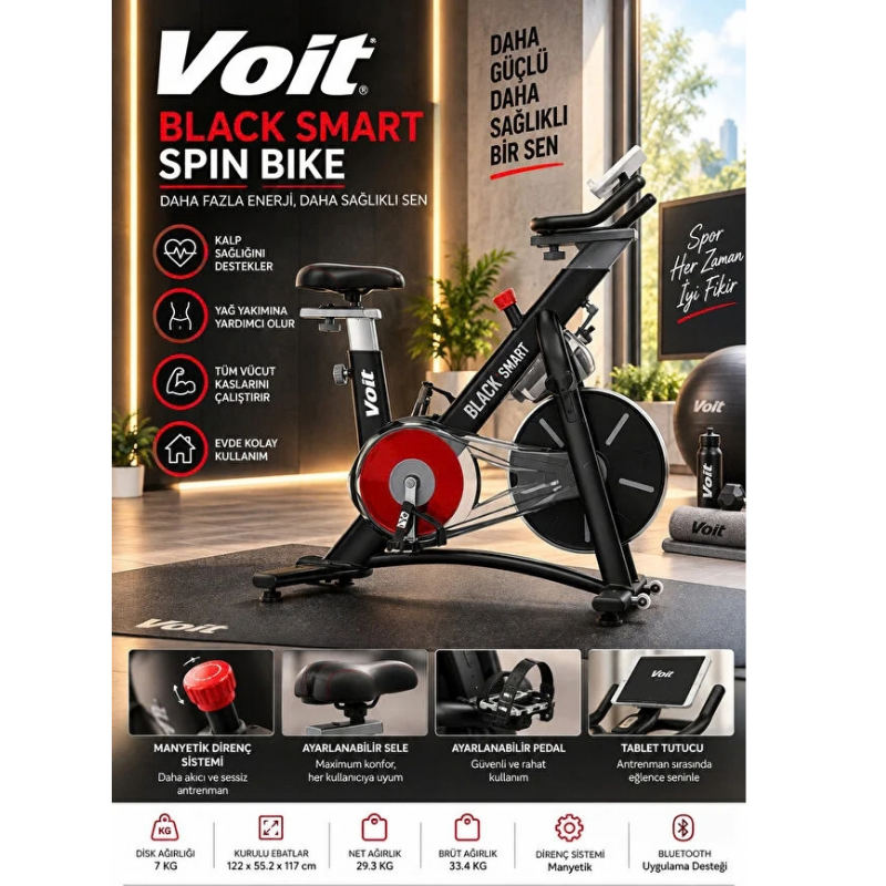 Voit Black Manyetik Smart Spin Bike