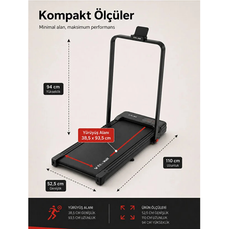 Voit Compact Katlanabilir Koşu ve Yürüyüş Bandı – Manuel Eğimli, Uzaktan Kumandalı, 10 km/h