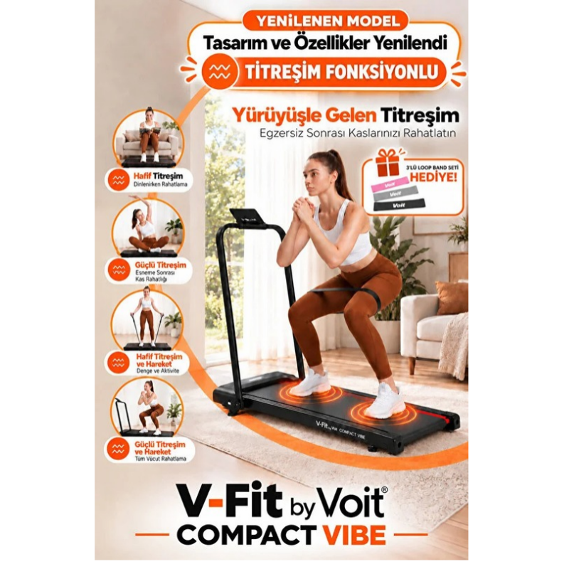 Voit Compact Vibe Katlanabilir Titreşimli Koşu Bandı Eğimi Ayarlı Brushless Motor Loop Bant Seti Hediyeli