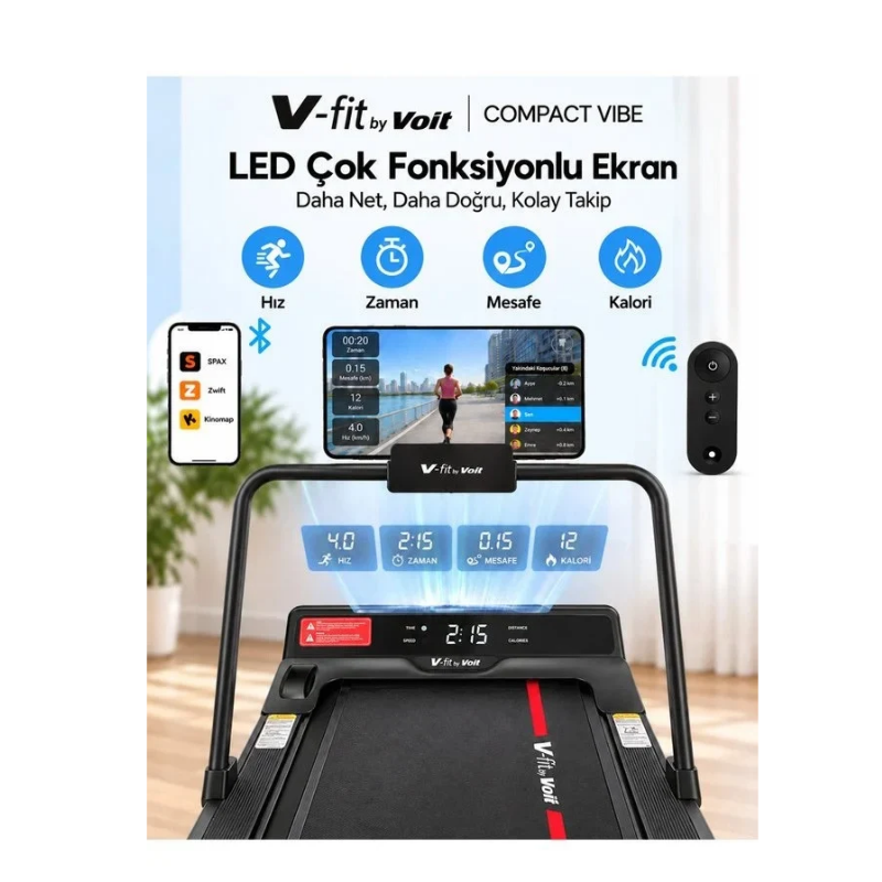 Voit Compact Vibe Katlanabilir Titreşimli Koşu Bandı Eğimi Ayarlı Brushless Motor Loop Bant Seti Hediyeli