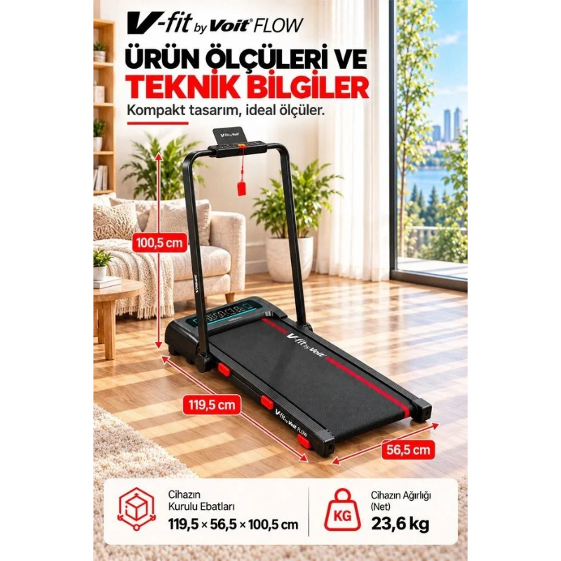 Voit Flow Katlanabilir Koşu Bandı 15 Kademe Otomatik Eğim Bluetooth 2 Hp Brushless Motor