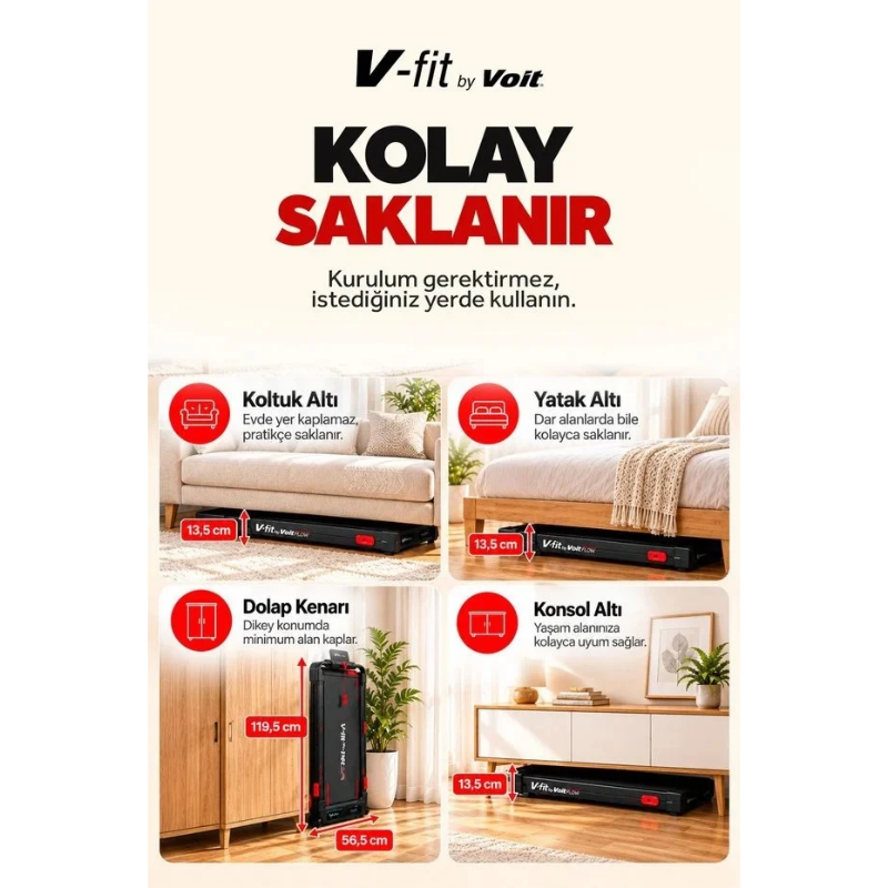 Voit Flow Katlanabilir Koşu Bandı 15 Kademe Otomatik Eğim Bluetooth 2 Hp Brushless Motor
