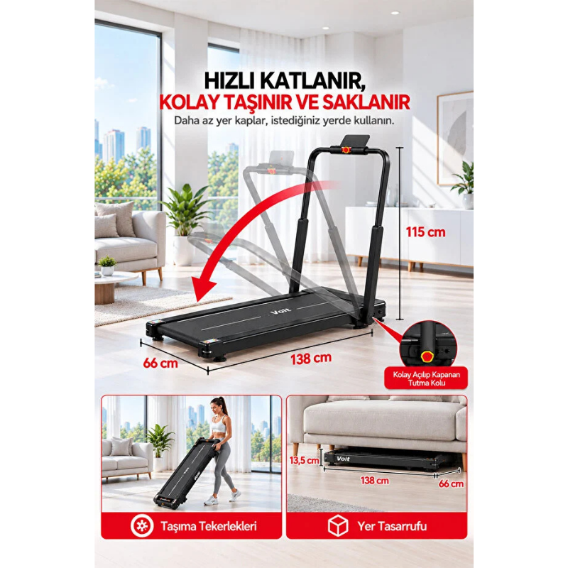 Voit Irun 5in1 Katlanabilir Koşu Bandı Bluetooth Bağlantılı 12 Programlı Titreşim ve Geri Yürüme Modlu