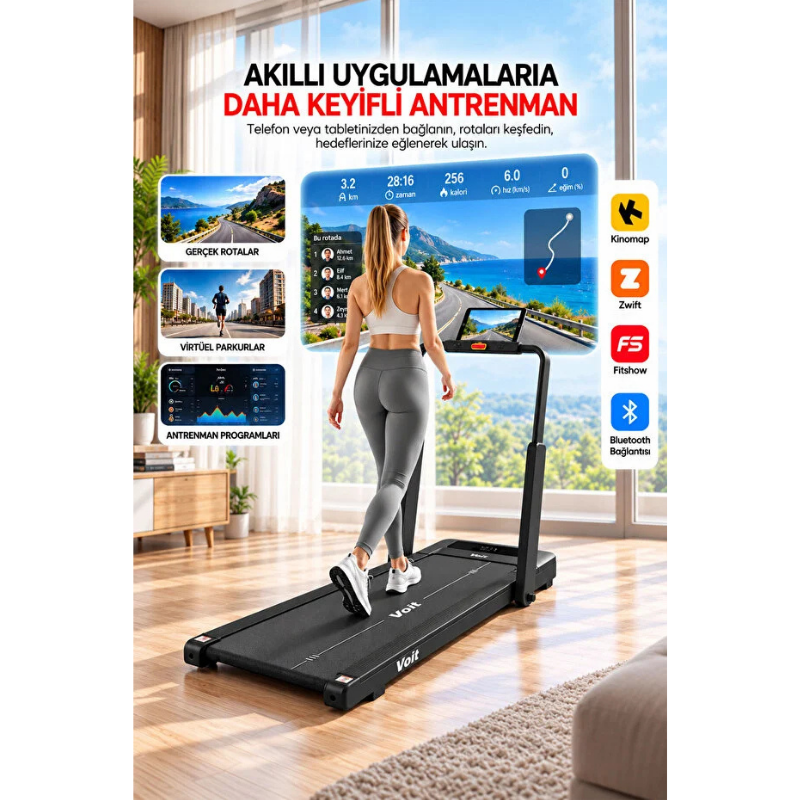 Voit Irun 5in1 Katlanabilir Koşu Bandı Bluetooth Bağlantılı 12 Programlı Titreşim ve Geri Yürüme Modlu