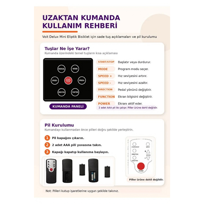 Voit Mini Eliptik Bisiklet Uzaktan Kumandalı 12 Hız Kademeli Eliptik Kondisyon Egzersiz Aleti