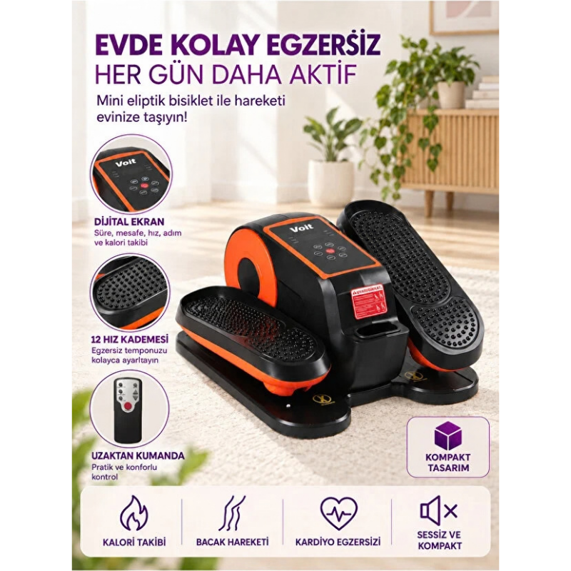 Voit Mini Eliptik Bisiklet Uzaktan Kumandalı 12 Hız Kademeli Eliptik Kondisyon Egzersiz Aleti