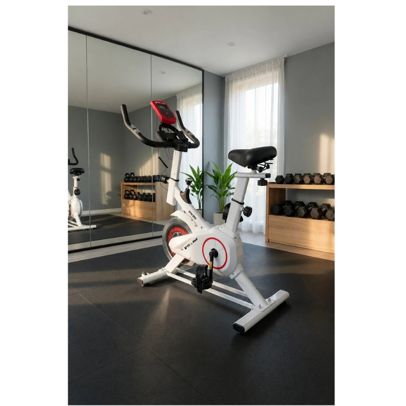 Voit V-Fit By Voit HB101 Beyaz Spin Bike Taşınabilir, Direnci Ayarlanabilir, Elden Nabız Ölçer, Sessiz Çalışır