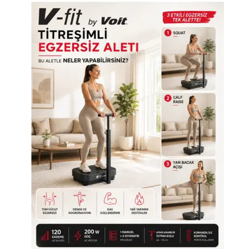 Voit V-Fit By Voit Vibration Tutma Kollu Titreşimli Egzersiz Aleti 120 Kademe Kumandalı Spor Kondisyon Aleti