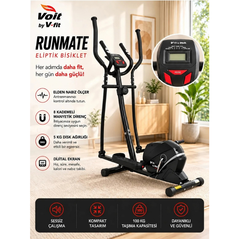 Voit Vfit by Manyetik Eliptik Bisiklet – Sessiz Çalışan Ev Tipi Eliptik Kondisyon Bisikleti Spor Aleti