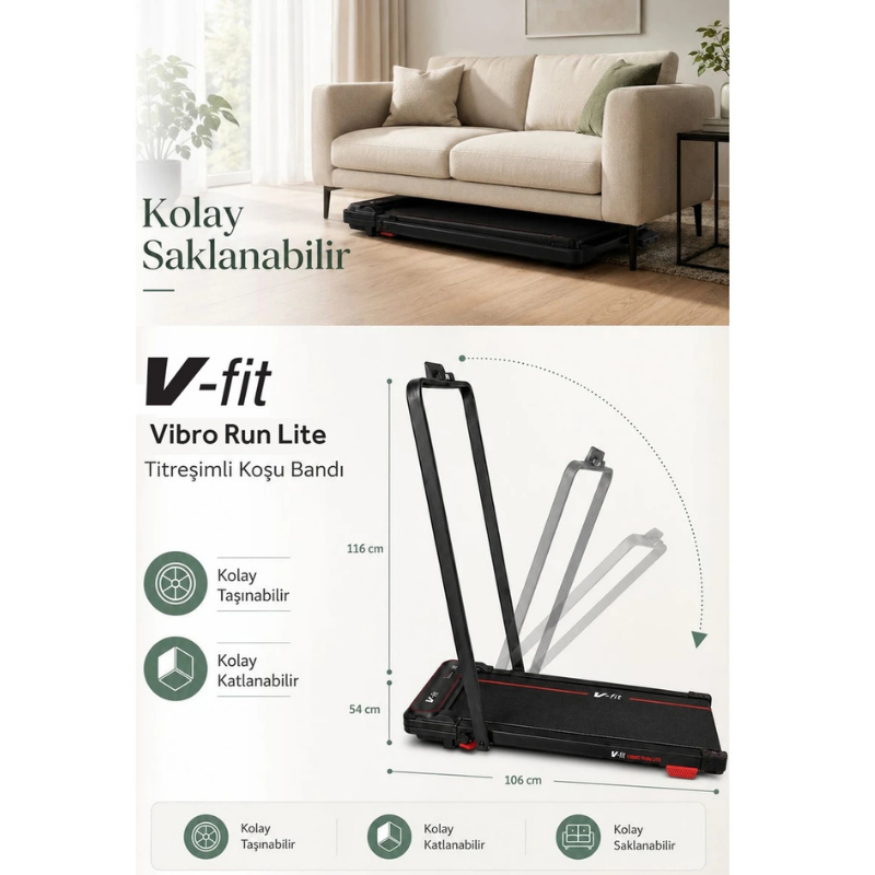 Voit Vibro Run Lite Titreşim Modlu Loop Bant Seti Hediyeli Katlanabilir Koşu ve Yürüyüş Bandı – 8 Km/h Brushless Motor