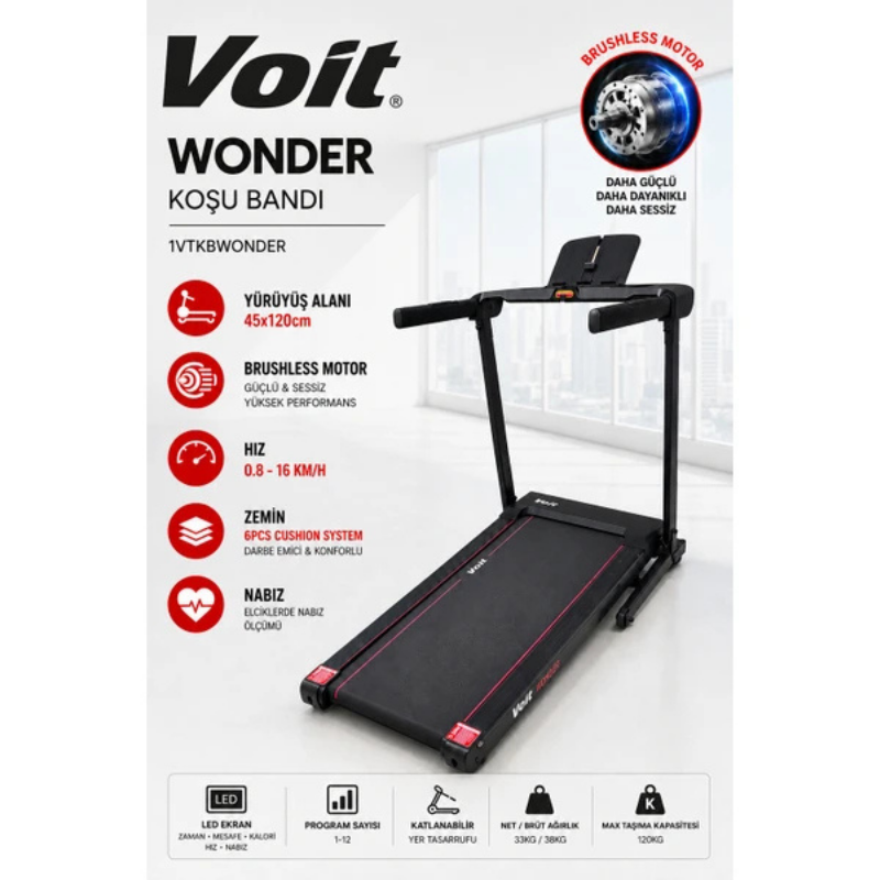 Voit Wonder Koşu Bandı Brushless Motor 16 Km/H Katlanabilir Yürüyüş ve Koşu Bandı