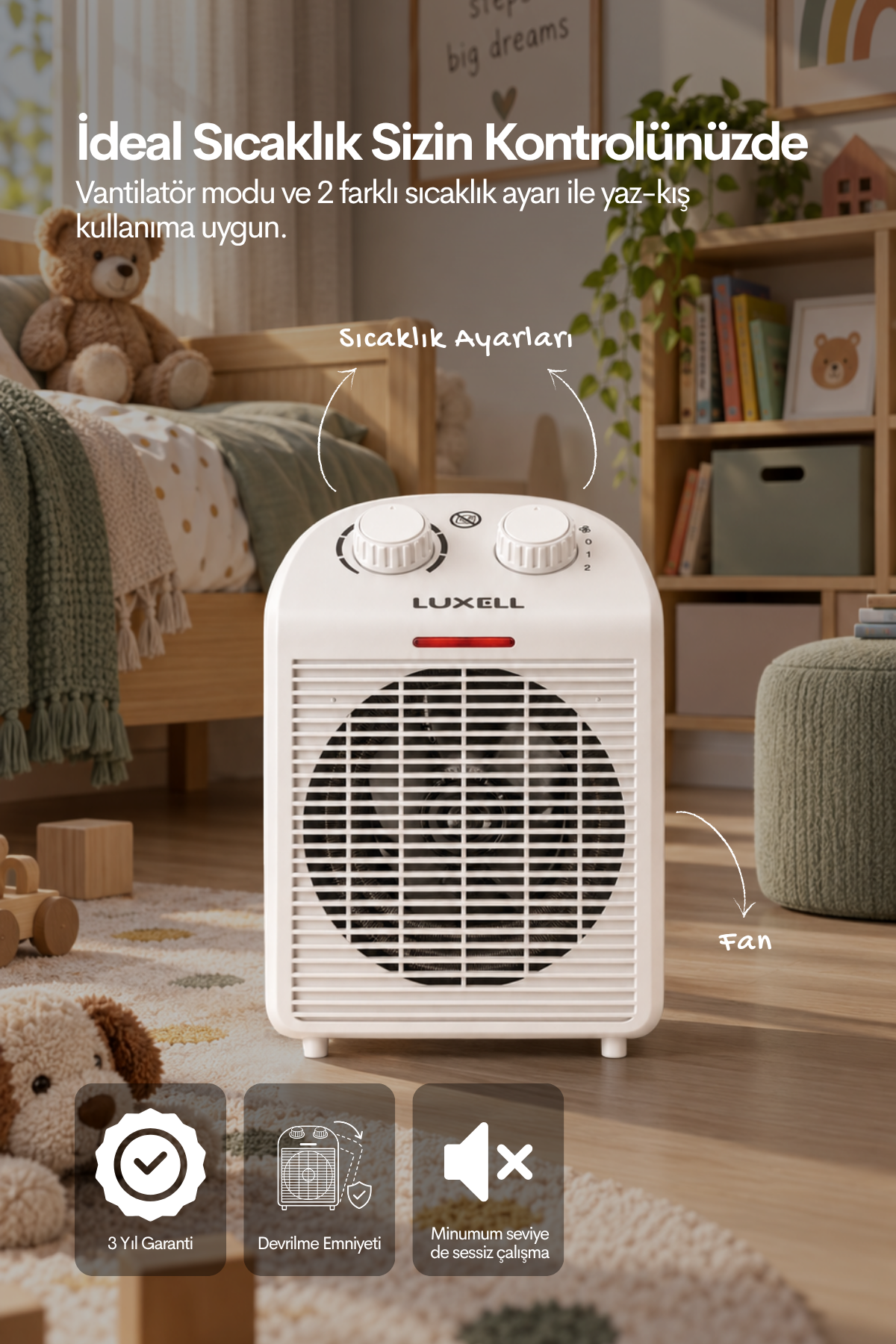 Luxell 2000W Termostatlı Fanlı Elektrikli Isıtıcı Yeni Model – KS-6335T