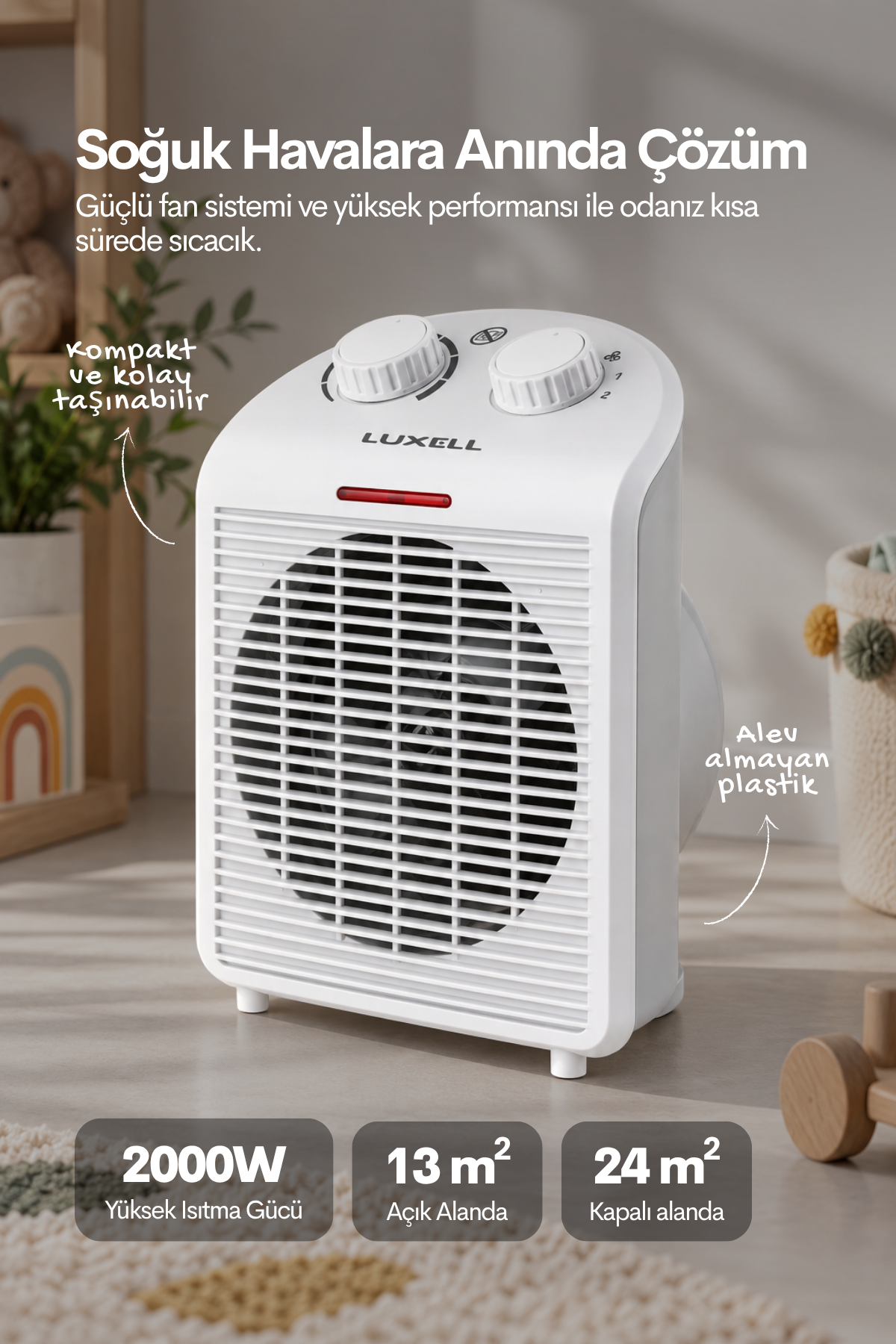 Luxell 2000W Termostatlı Fanlı Elektrikli Isıtıcı Yeni Model – KS-6335T