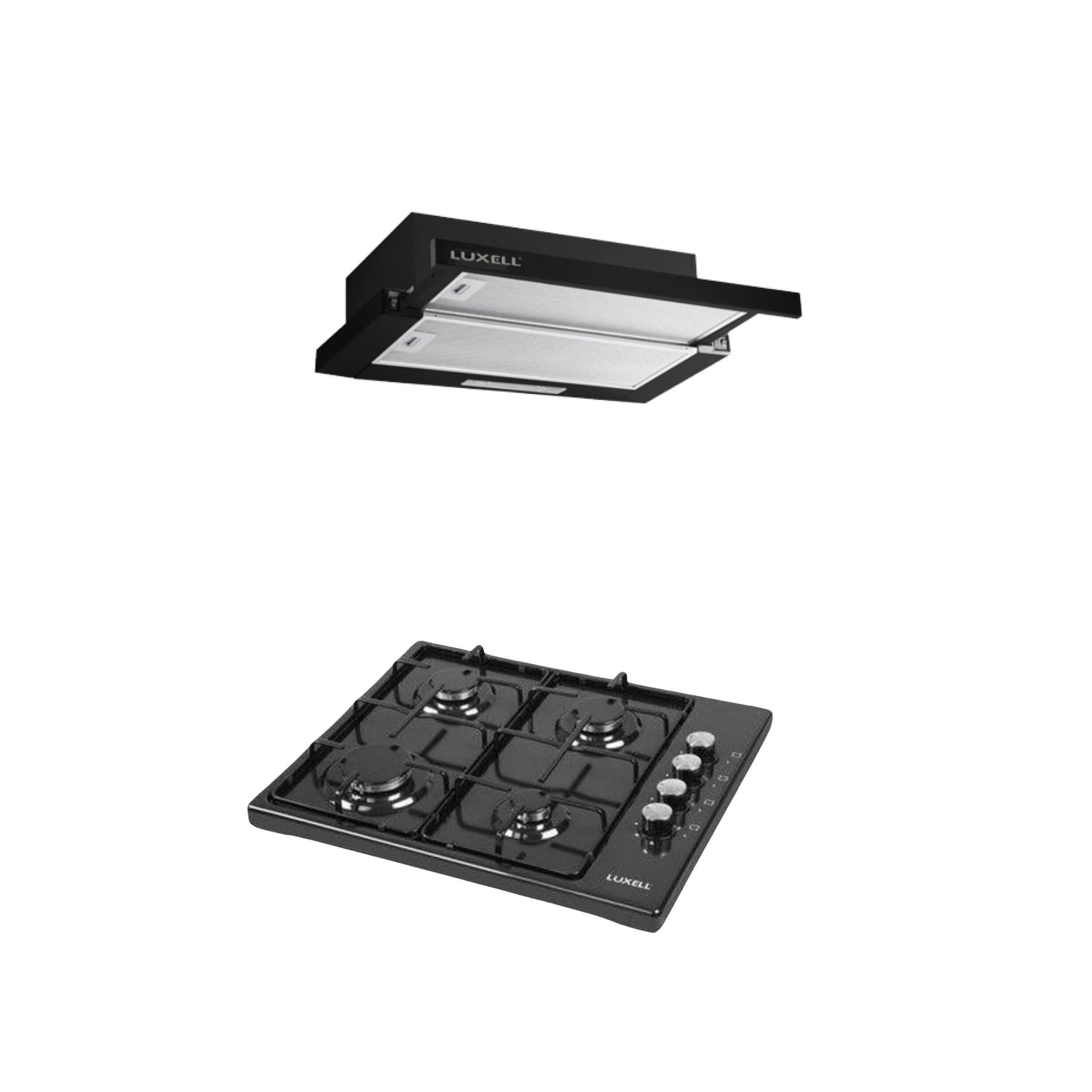 LUXELL 2'Lİ SİYAH EMAYE SET (ASPİRATÖR-SET ÜSTÜ OCAK)