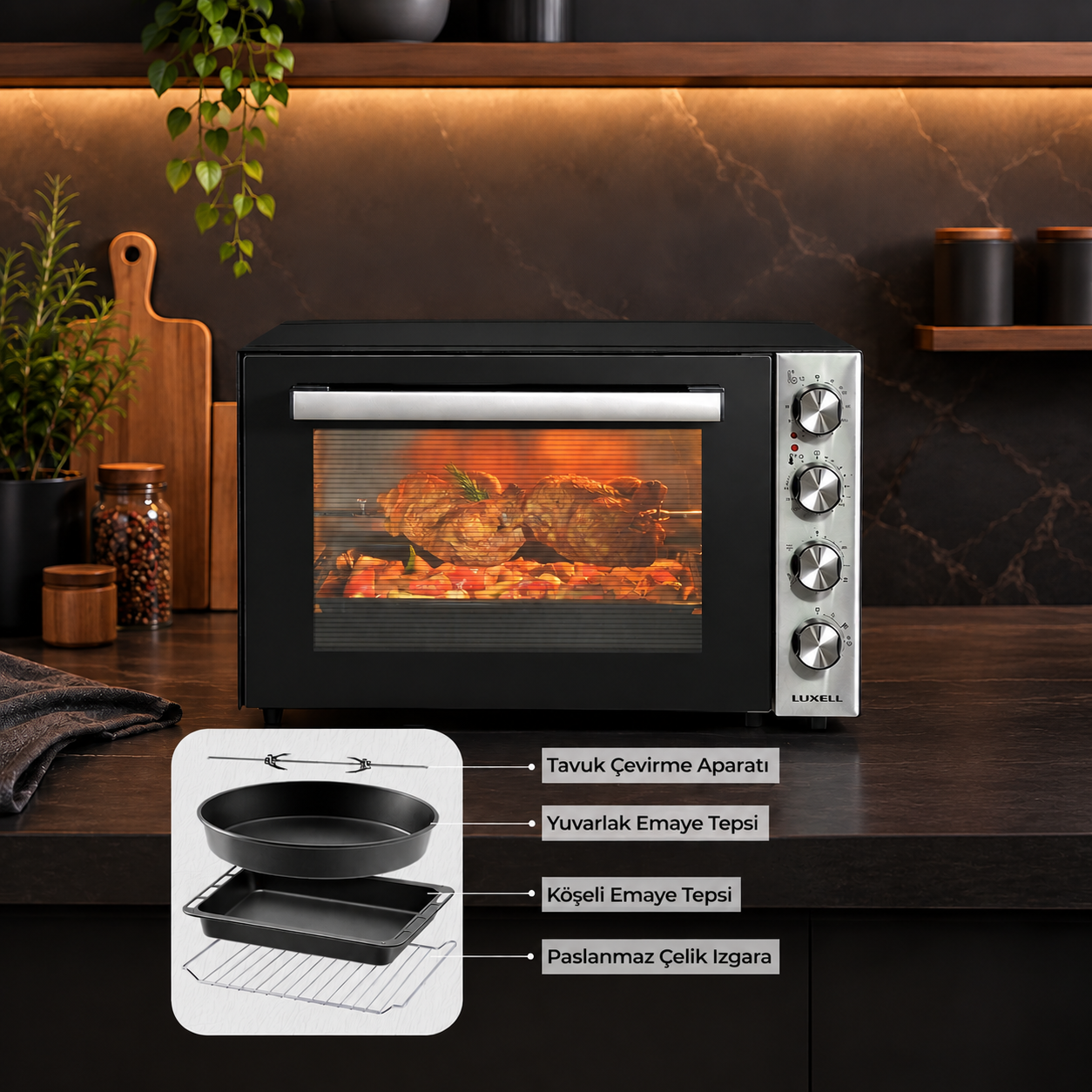 Luxell 70 Litre Piliç Çevirmeli Maxi Fırın – LX-9645