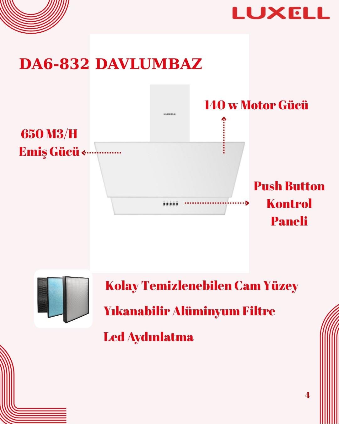 Luxell 88 Lt Plus Beyaz Cam Ankastre Set