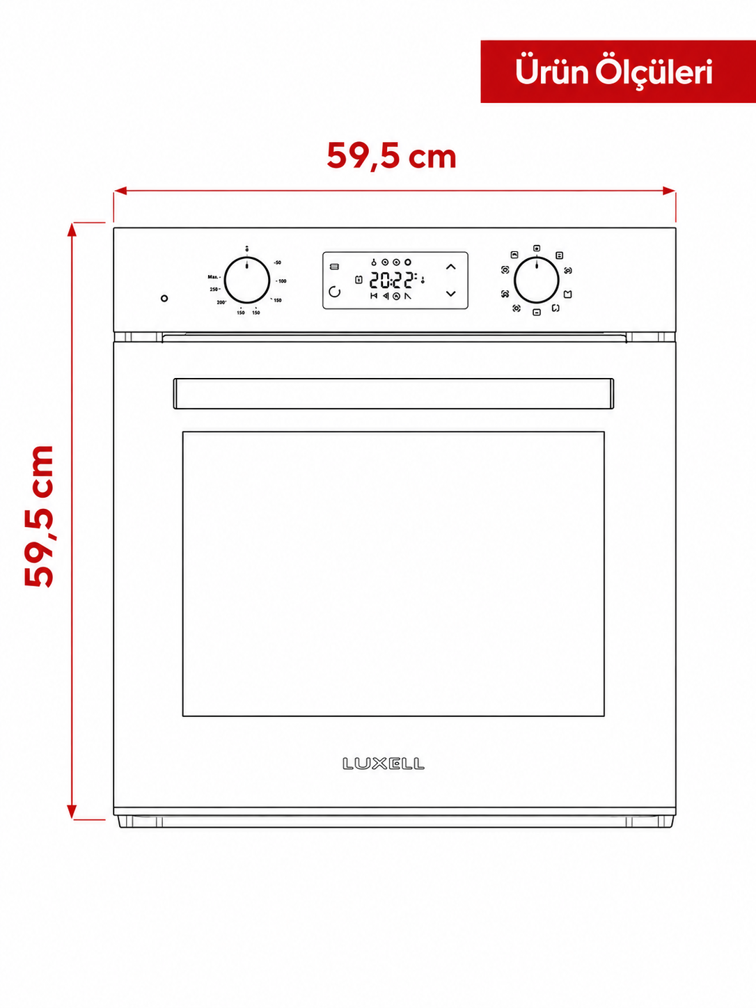 Luxell Ankastre Fırın Beyaz Cam 88 LT 9+1 Fonksiyon Dijital – A68-SGF3