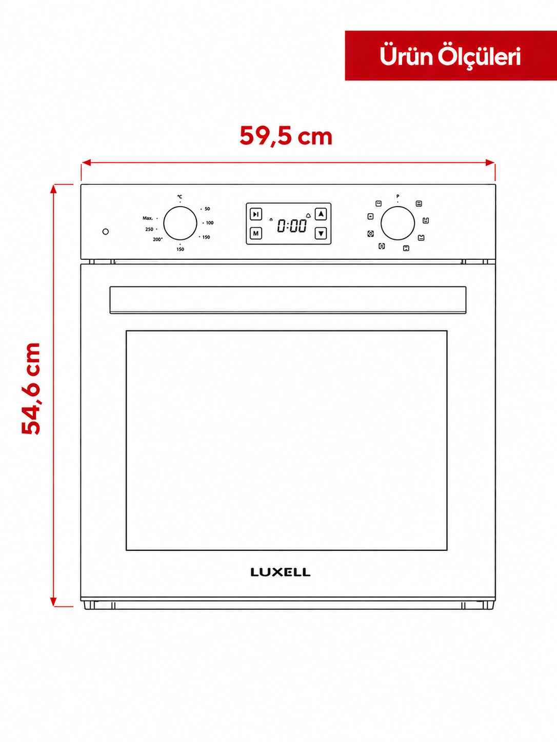 Luxell Ankastre Fırın Gri Cam Opall 15+1 Fonksiyon Dijital  – B66-SGF3
