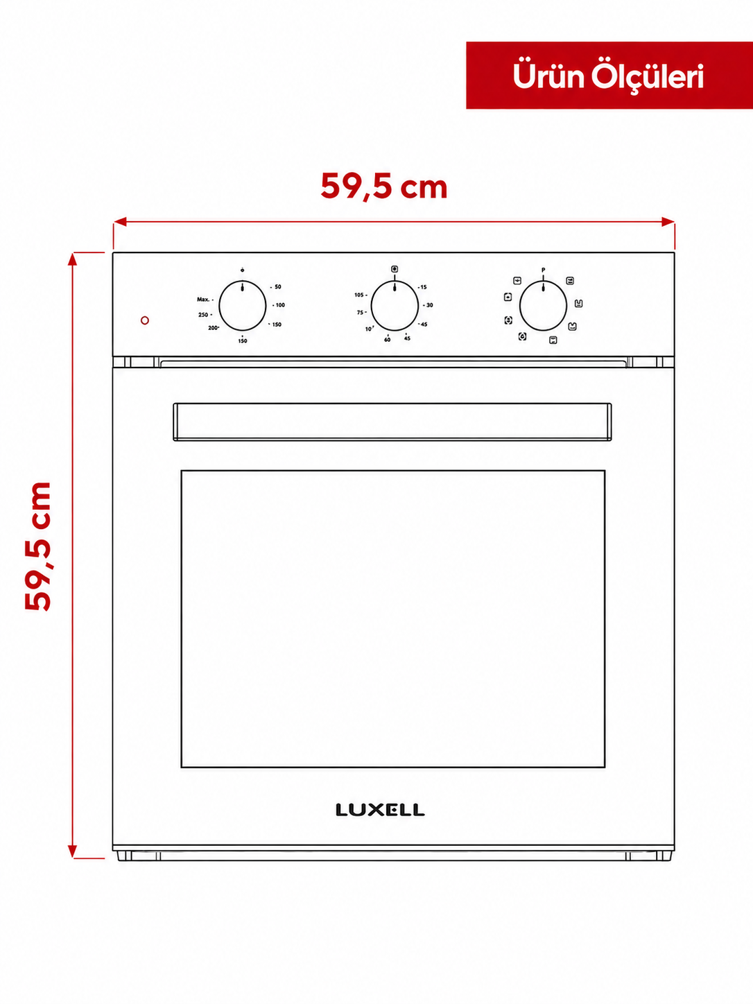 Luxell Ankastre Fırın Siyah Cam 88 Lt 8+1 Fonksiyon 3 Düğme – A68-SF3