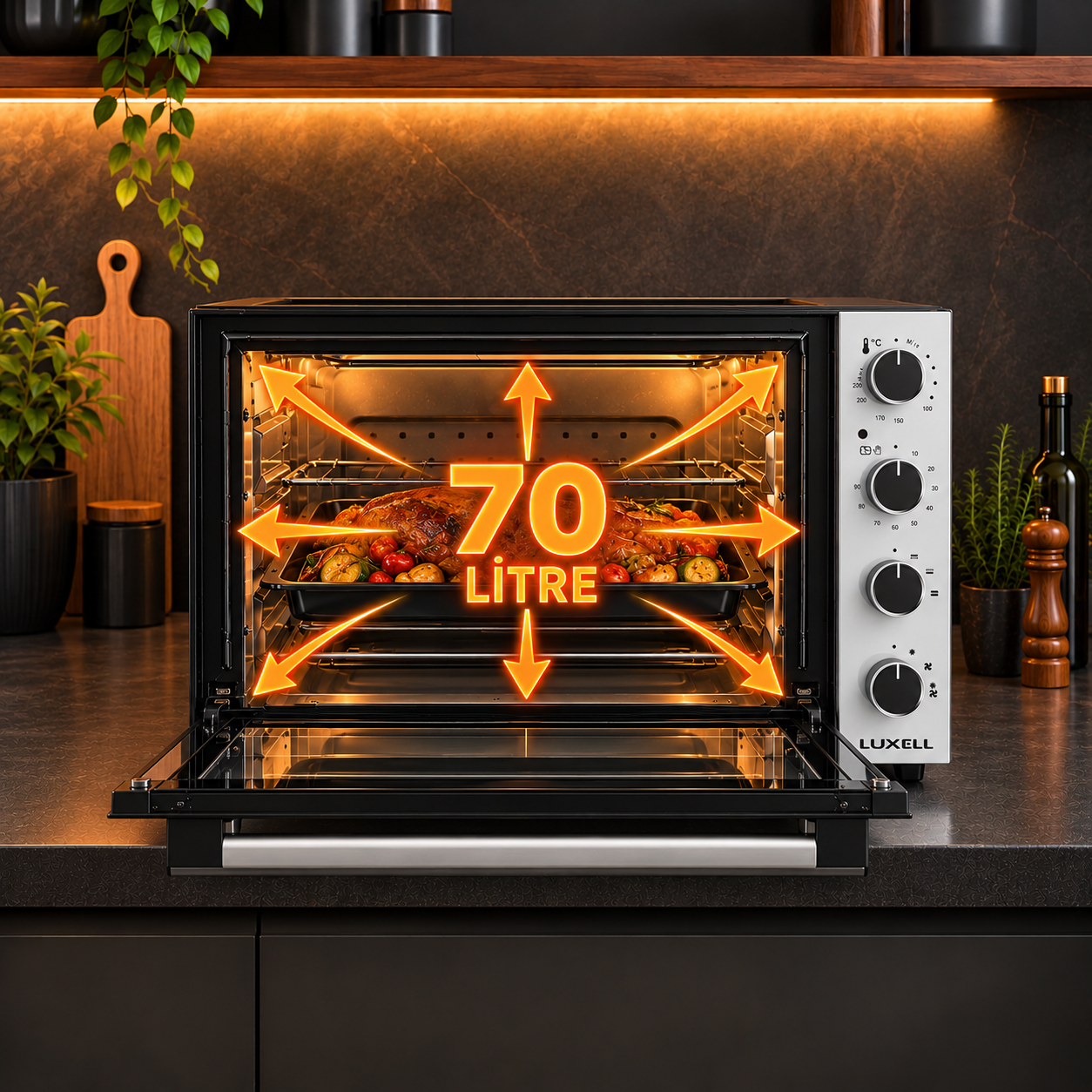 Luxell Beyaz - Siyah  70 Litre Börekçi Midi Fırın LX-9625