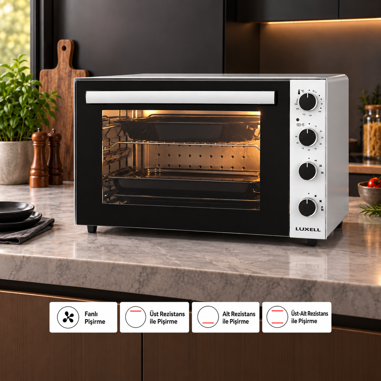 Luxell Beyaz - Siyah  70 Litre Börekçi Midi Fırın LX-9625