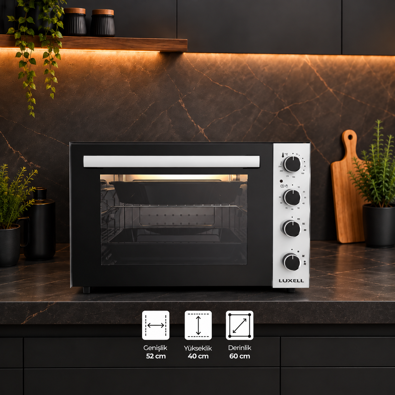 Luxell Beyaz - Siyah  70 Litre Börekçi Midi Fırın LX-9625