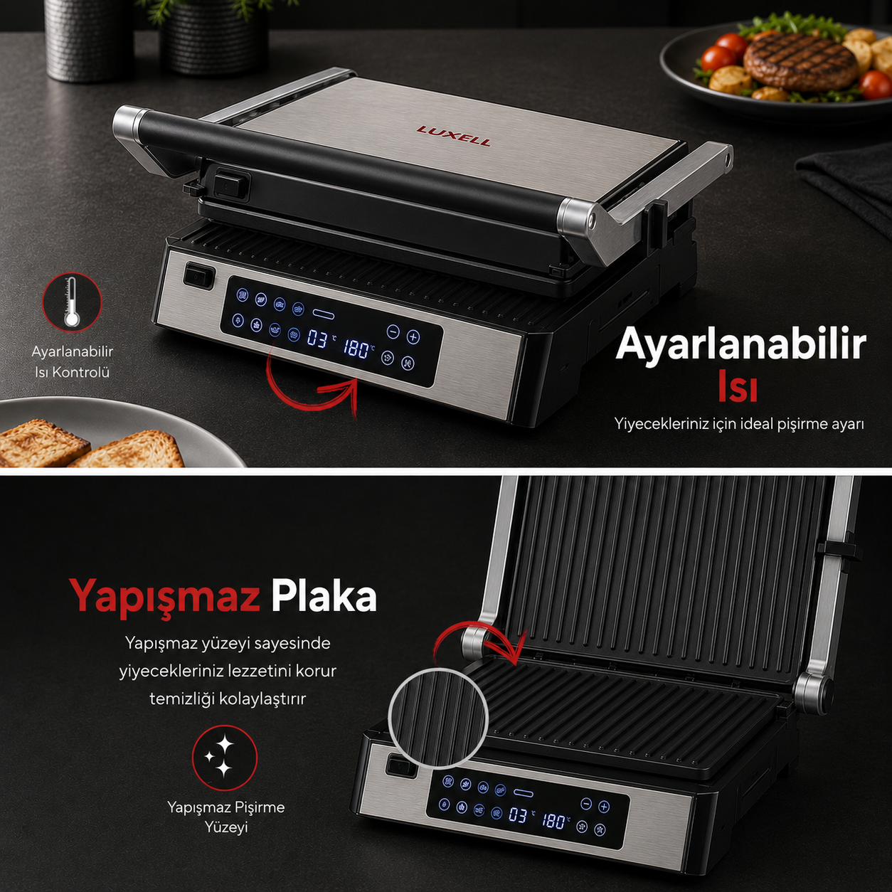 Luxell Çift Yönlü Izgara ve Tost Makinesi 2200W – LXTM-03
