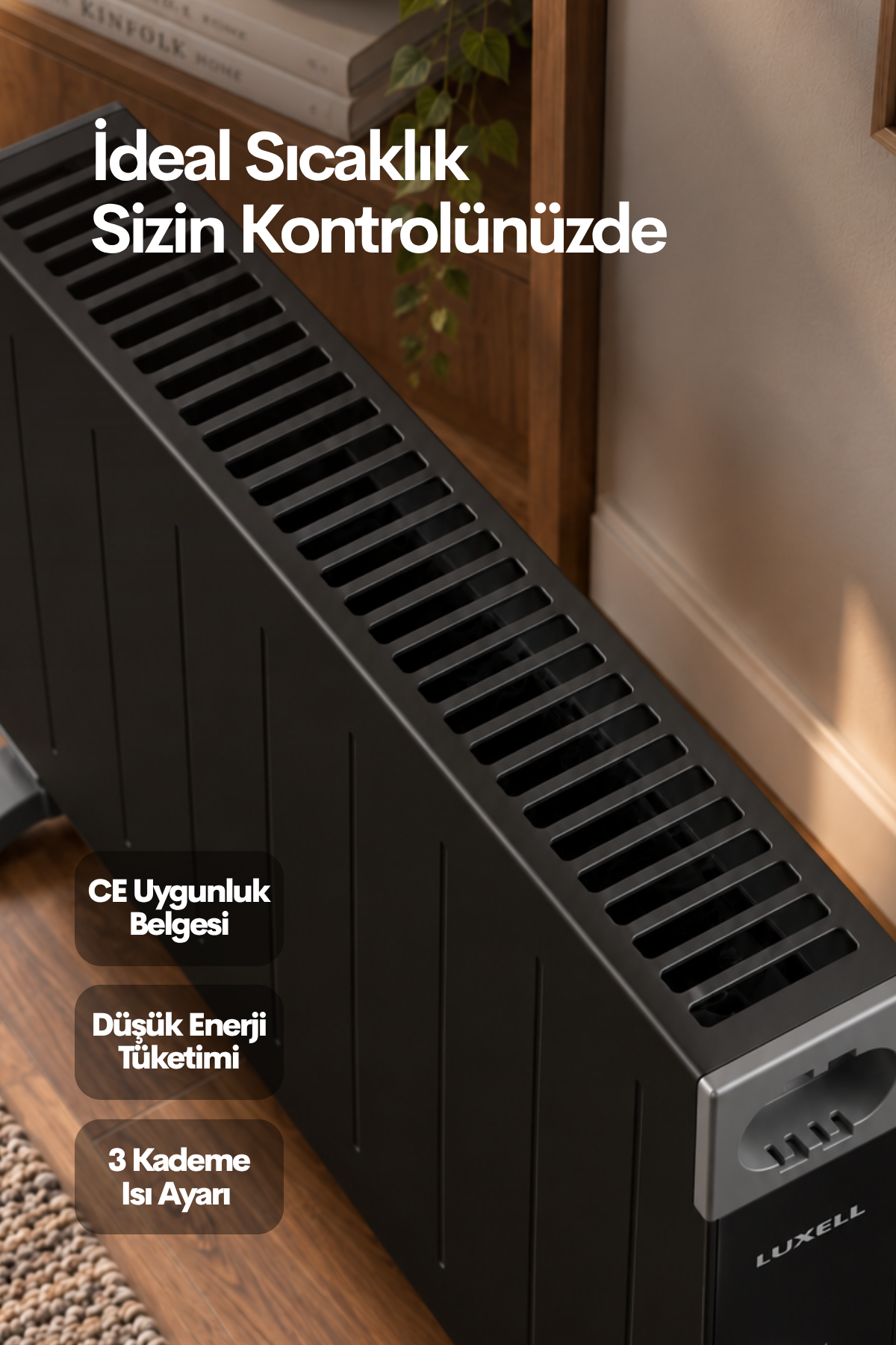 Luxell Köşeli Konvektör Elektrikli Isıtıcı Siyah Termostatlı – HC-2947