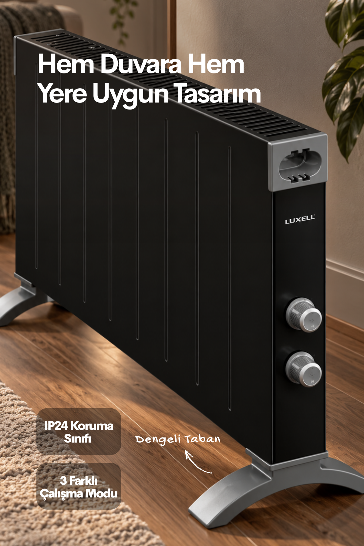 Luxell Köşeli Konvektör Elektrikli Isıtıcı Siyah Termostatlı – HC-2947