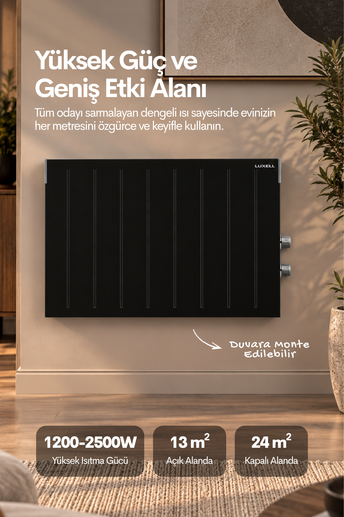Luxell Köşeli Konvektör Elektrikli Isıtıcı Siyah Termostatlı – HC-2947
