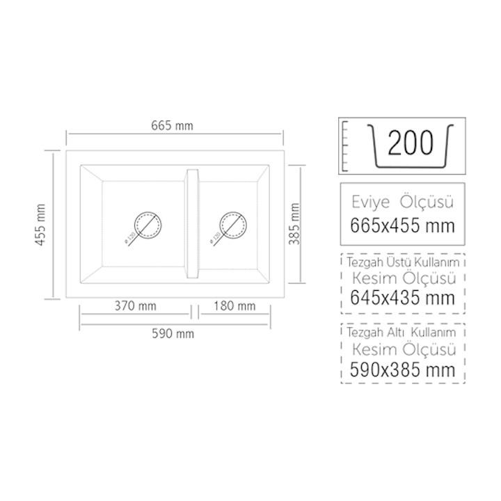 Luxell Lena Antrasit 1,5 Granit Eviye (Lx-665)