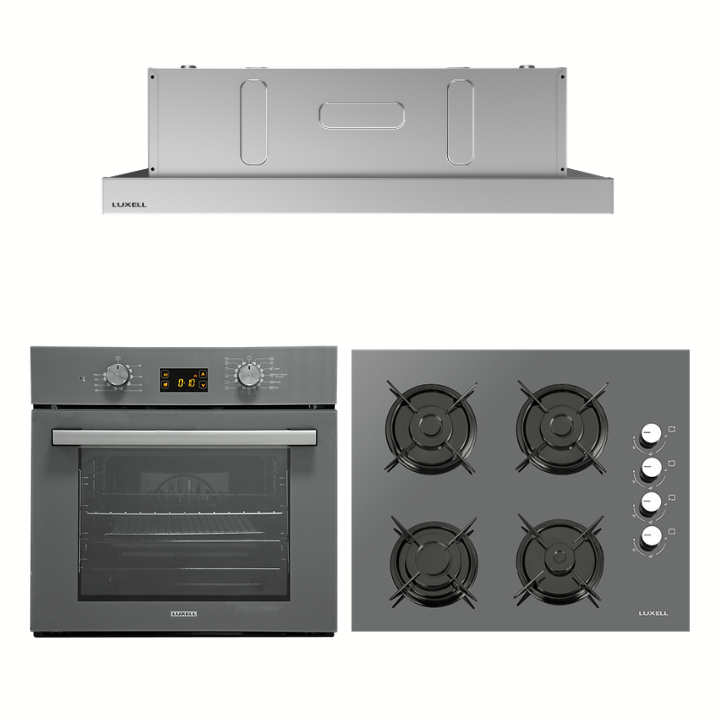 Luxell Metalik Gri Cam Ankastre Set