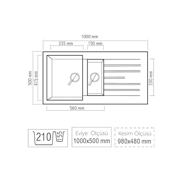Luxell Nil 1,5 Gözlü Damlalıklı Granit Eviye Beyaz – LX-1000