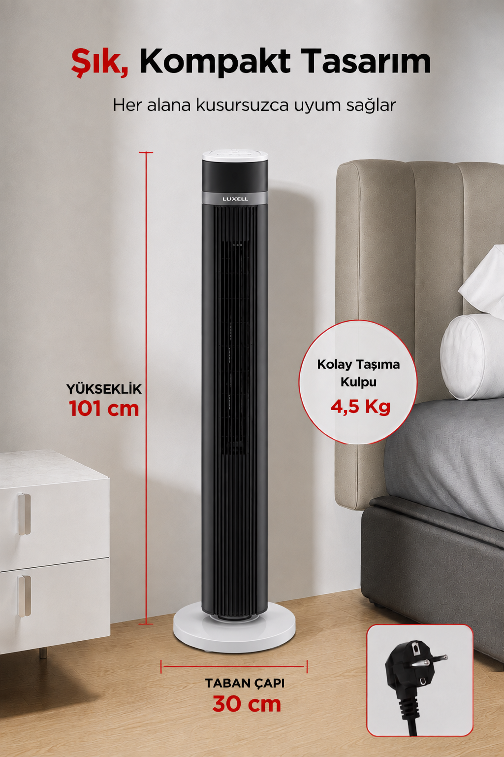 Luxell Plus 60W Uzaktan Kumandalı Kule Tipi Vantilatör Beyaz – LXF-260W