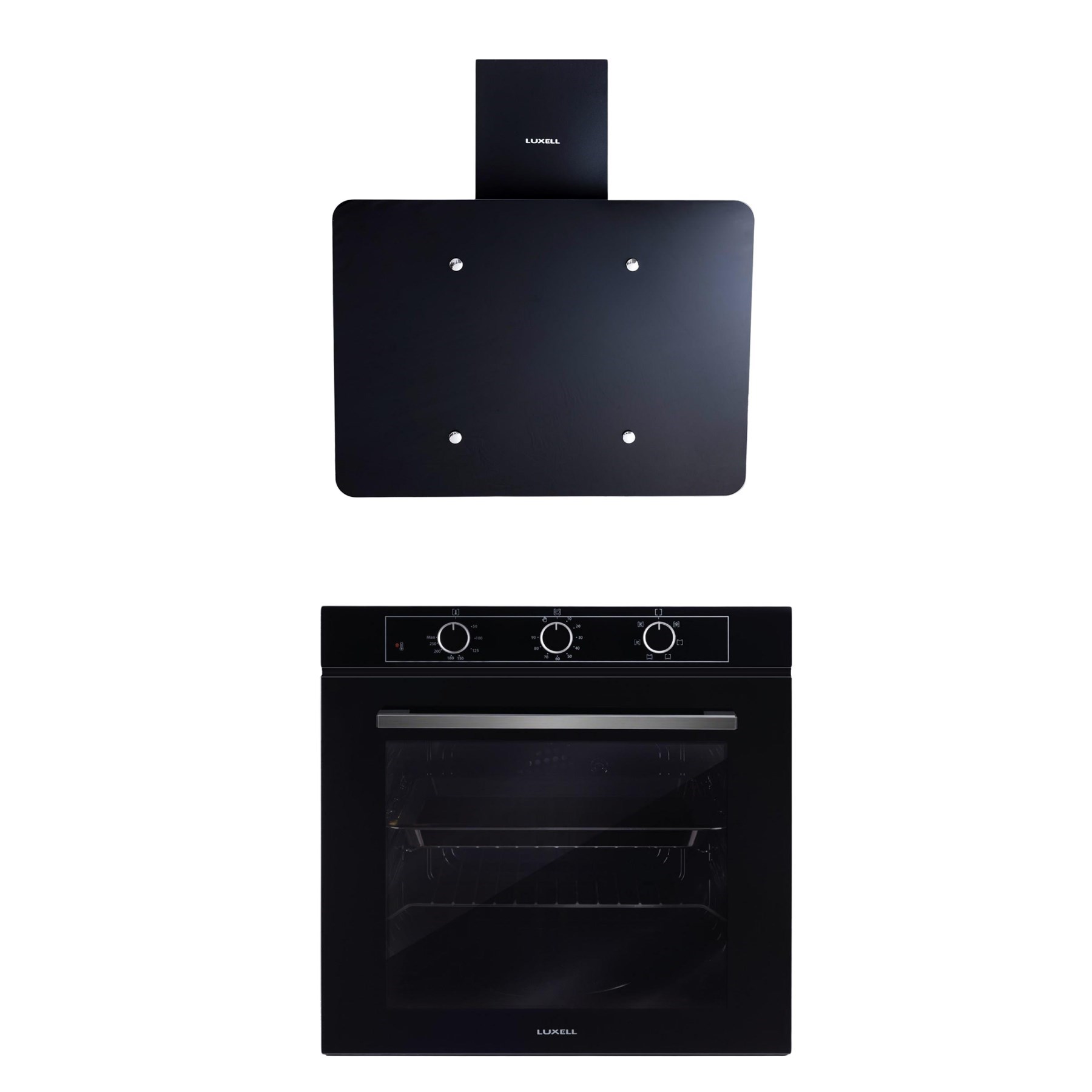 Luxell Siyah Cam 2'li Ankastre Set Davlumbaz + Fırın