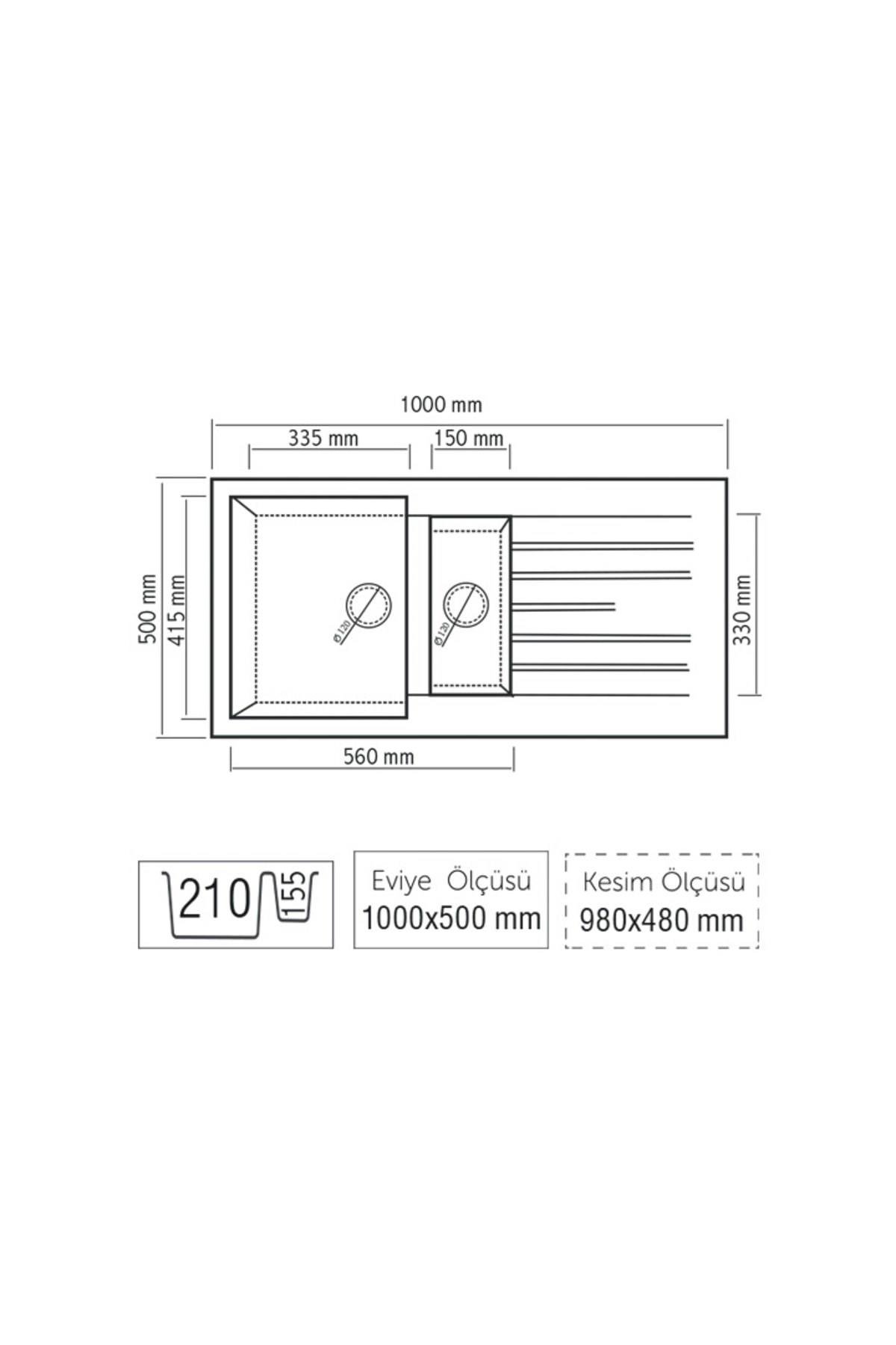 Luxell Siyah Nil 1,5 Göz Damlalıklı Granit Eviye (Lx-1000)