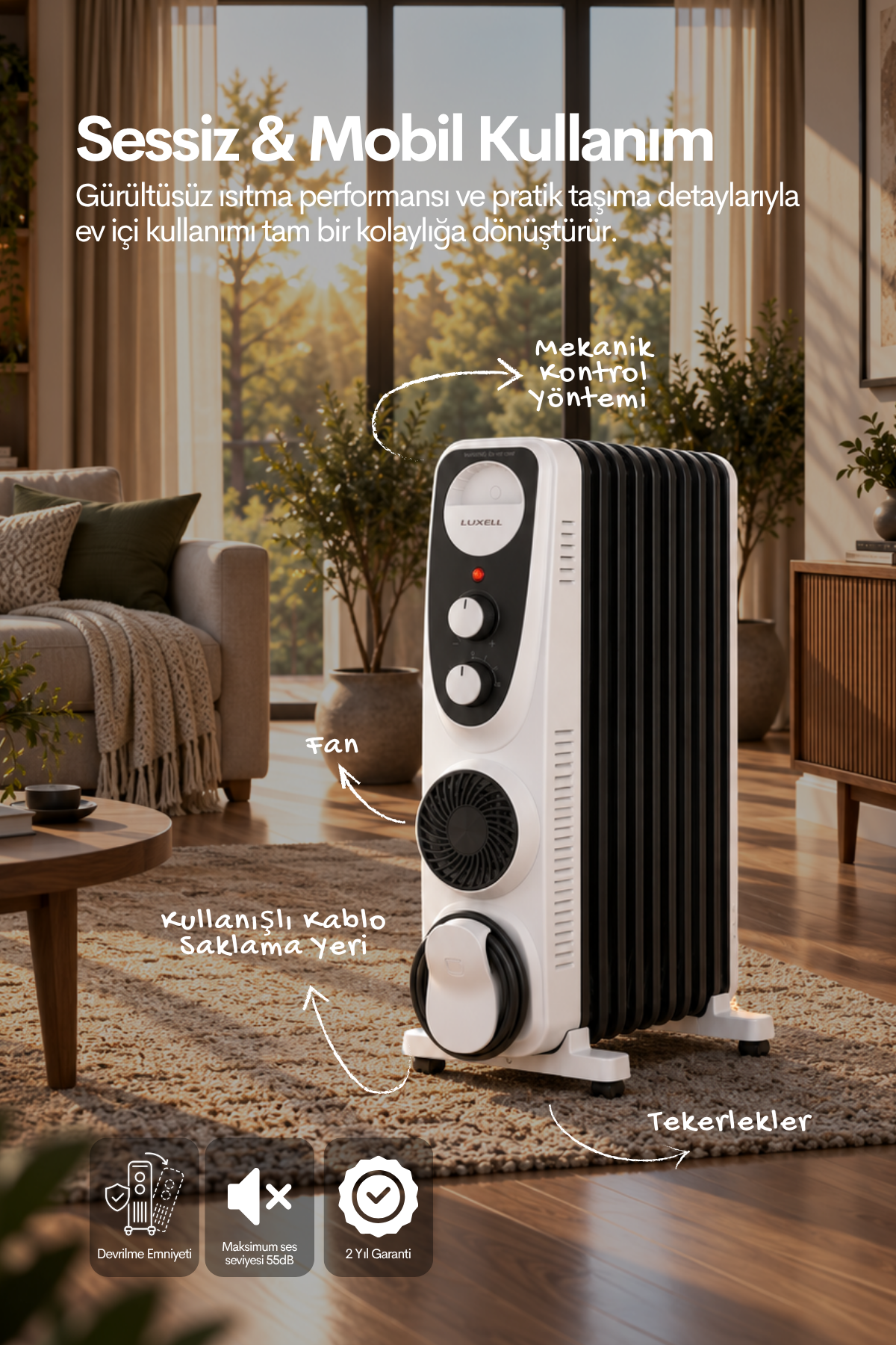 Luxell Yağlı Radyatör Elektrikli Isıtıcı Siyah Beyaz 11 Dilim – LUX11-FP-BW