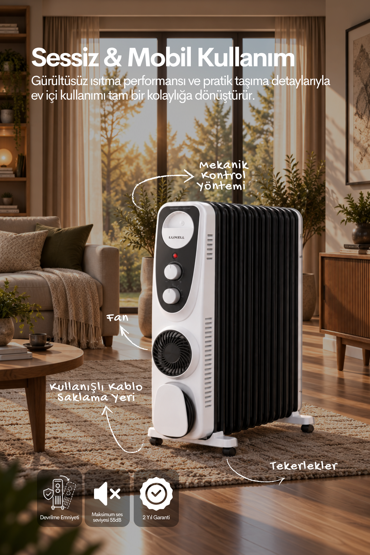 Luxell Yağlı Radyatör Elektrikli Isıtıcı Siyah Beyaz 13 Dilim – LUX13-FP-BW