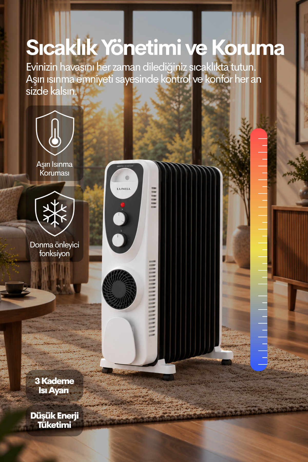 Luxell Yağlı Radyatör Elektrikli Isıtıcı Siyah Beyaz 13 Dilim – LUX13-FP-BW